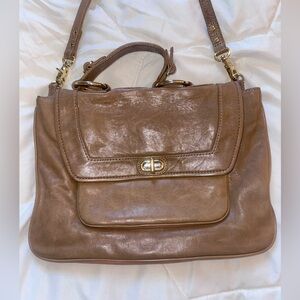 Rebecca Minkoff Top Handle Leather Shoulder Bag Beige Tan Camel Handbag Purse